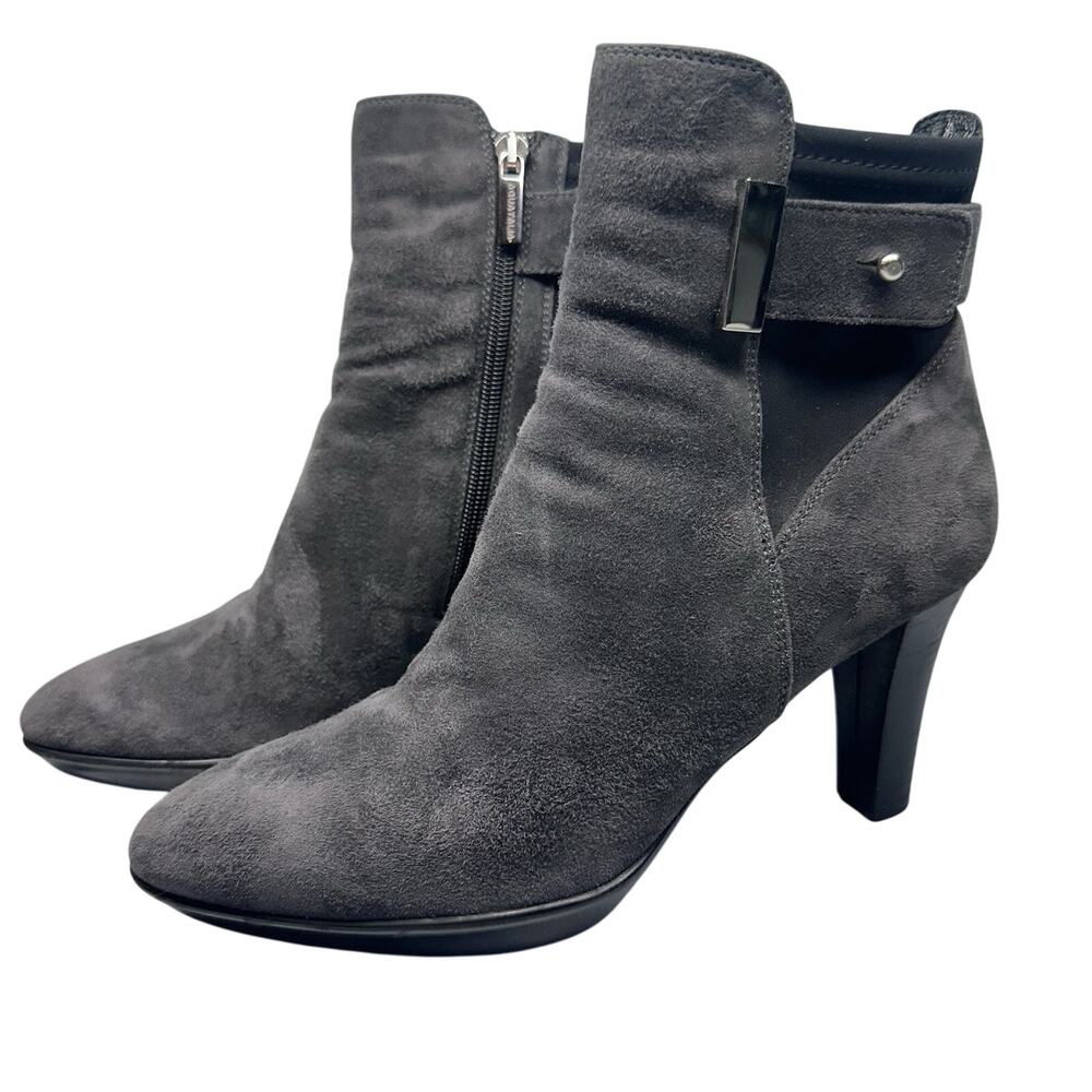 Aquatalia‎ Gray Suede Rogue Royal Ruby Leather Weatherproof Booties Sz: 8